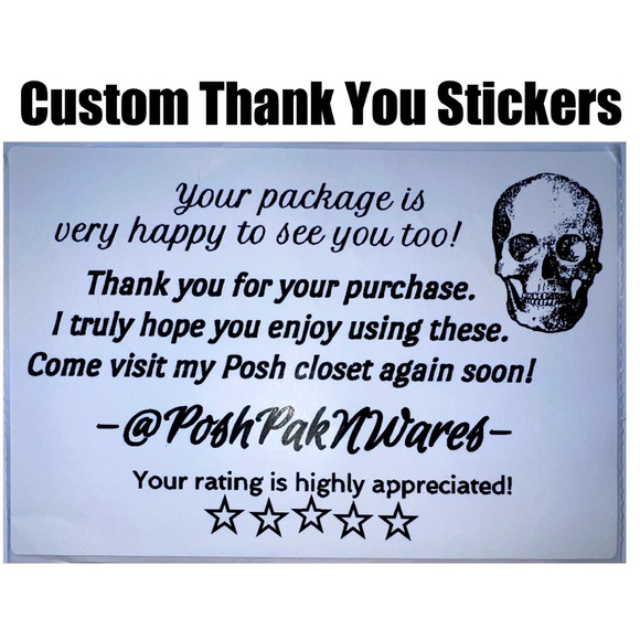 100 Custom Thank You Stickers with posh closet name - Skull Design - Picture 1 of 1